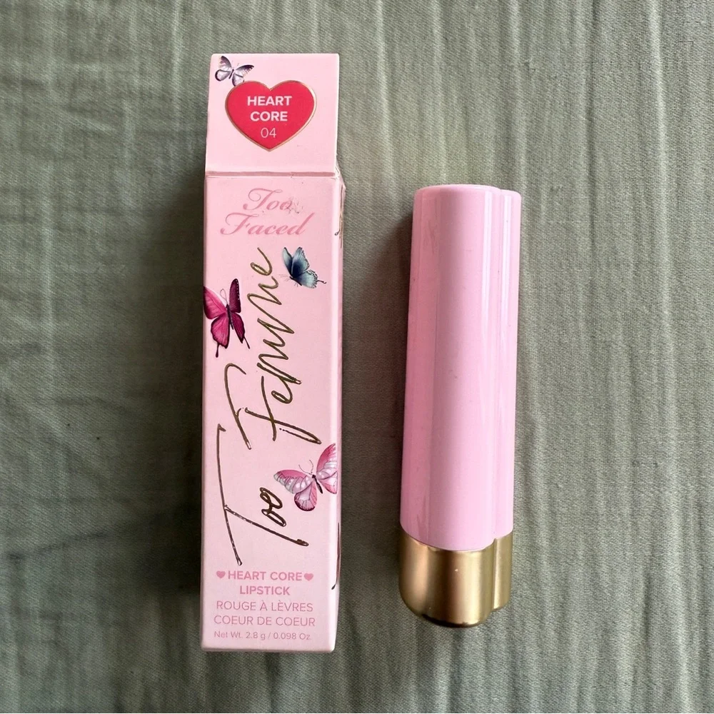 Too Faced Too Femme Heart Core Lipstick Cherry Red Gloss Discontinued